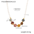 Handmade freshwater pearl and colorful natural stone beaded necklace with gold steel accents - Natural Stone & Freshwater Pearl Necklace