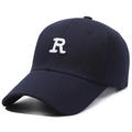 Classic navy blue cotton baseball cap featuring a white 3D embroidered R on the front - Adjustable / Navy Blue