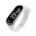 Waterproof sports digital LED watch with white silicone strap and black oval dial - White
