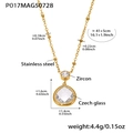 Vergulde roestvrijstalen ketting met hartvormige glazen hanger en zirkoon accenten - Gouden Witte Zirkoon Ketting (P017)