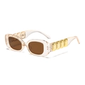 Retro rectangle sunglasses in champagne frames with decorative gold metal accents - Clear Brown
