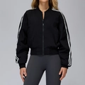 Giacca bomber nera con strisce bianche sulle maniche e polsini a coste sportivi - S / Nero Premium