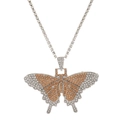 Hiphop-Schmetterlingskette mit weißen und champagnerfarbenen Strasssteinen auf Tennis-Kette - Silber Mit Champagner Strass Großer Schmetterling Stil