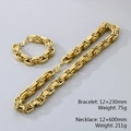 Golden Byzantine necklace and bracelet set in polished stainless steel for men - 12mm Gold Color Necklace Bracelet Set / Necklace 12x600mm/Bracelet 12x230mm