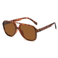 Retro-Pilotenbrille mit Doppelsteg-Rahmen in Schildpattoptik und braunen Gläsern - Leoparden-Rahmen / Teebraune Gläser