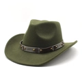 Detail of dark green wool felt cowboy hat with vintage rivet band on white background - M(56-58cm) / Army Green