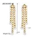 Orecchini a nappa a tre file di cristalli in oro 18k con perle bianche pendenti - Bianco Iridescente