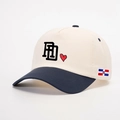 Casquette rétro bicolore avec broderie RD coeur et drapeau de la République Dominicaine - Taille Unique(56-58cm) / Crème/Bleu Marine