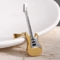 Close-up of a two-tone gold and silver guitar pendant made of durable stainless steel - Steel Gold 1 (No Chain)
