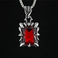 Punk drakenklauw ketting met vierkante rode edelsteen in zilver roestvrij staal - Rode edelsteen hanger met ketting