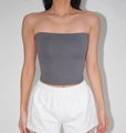 Sexy grey tube top with high elasticity and chest pads worn with white shorts - XS / Dark Gray