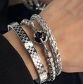 Vintage silver titanium steel bracelet set with checkerboard bangle and dragon claw bead - Dragon Claw Mesh Three-piece Set