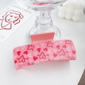 Romantic pink rectangle hair claw with heart patterns and Cupid's arrow design - Heartbeat Moment - Rectangle