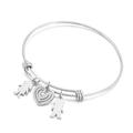 Adjustable silver titanium steel bracelet with heart, boy, and girl charms on white background - Silver Style (KB148241-Z)