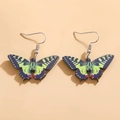 Hook earrings with realistic yellow and green acrylic butterfly wings and metal wire - Yellow Black Textured Butterfly (DZ-455)