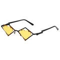 Unique heart-shaped yellow lenses with black metal diamond frame and lightning-bolt temples - Black Frame Yellow Lens