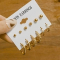 6-pair set of vintage gold geometric earrings including pearls and studded hoops - E001/6 Pairs Set / Gold