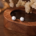 Sparkling S999 sterling silver stud earrings with round-cut zircon in luxury gift box - White Gold (Medium)