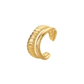 Detail of gold double-layered open ring featuring striped texture and polished finish - Gold Stripe Smooth Double Ring
