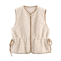 Women's cream fleece vest with brown trim, zipper closure and adjustable side straps - XS / Off White