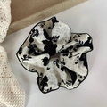 Detail of floral chiffon scrunchie with black edging and elegant monochrome pattern - Scrunchie / 23# White Scrunchie