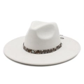 Close-up of white fedora hat featuring woven band and blue evil eye pendant detail - M (56-59cm) / Milk White Suede
