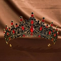 European bridal crown with red and black gemstones set in a gold finish frame - Antique Red