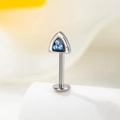 F136 titanium labret piercing met blauwe drievoudige stenen voor kraakbeen en lip - 1.2mm*6mm / Hemelsblauw (Per Stuk)
