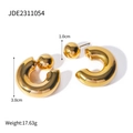 Boucles d'oreilles créoles dorées en acier inoxydable en forme de C avec clous sphériques - Forme en C avec Clou à Boule (JDE2311054)