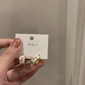 Golden hoop earrings with white enamel and red tulip pattern on S925 silver studs - Gold Tulip Enamel C-Shape (9# Silver Needle)