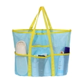 Blue mesh beach bag with yellow handles for large capacity sand toy storage - Blue with Yellow Strap Beach Bath Bag 60x40x20cm