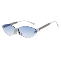Rimless geometric sunglasses with blue gradient lenses and sparkling rhinestone accents - Nickel White Frame Double Blue Gradient Lens