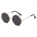 Kids polygon sunglasses with gold metal bow frames and dark gray scalloped lenses - Gold Frame Grey Lens