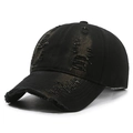 Vintage distressed black baseball cap with ripped denim details and retro street style - Adjustable / Black