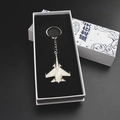 Matte silver fighter jet metal keychain presented in a stylish patterned gift box - J-15 Fighter With Gift Box