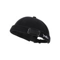 Gorro docker retro de algodón negro con bordado blanco y hebilla de metal - Negro