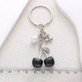 Cool black cherry and pearl pendant keychain for women backpacks with size measurement - ER711-Black Pearl Cherry