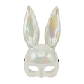 Iridescent white bunny party mask with long ears and rainbow holographic finish - Iridescent Electroplated White