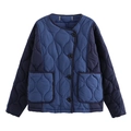 Chaqueta acolchada azul con paneles contrastados cuello redondo y bolsillos frontales - XS / Azul