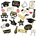25-piece 2026 graduation photo booth props with black and gold celebratory designs - Graduation Theme Props (Doctor Hat/Tie/Glasses/Mustache/Lips) - 2026 Style