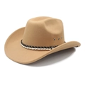 Detail of khaki cowboy hat featuring triple metal eyelets and a woven decorative band - M (56-58cm) / Camel