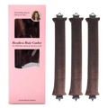 Detailed set of brown velvet heatless hair curlers with pink packaging on white background - 3 Pieces Boxed / Red Brown