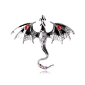 Detail of vintage dragon brooch with red gemstones and colorful rhinestones on metal scales - Gray