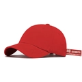 Red baseball cap with trendy long straps featuring white printed safety typography - Red