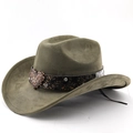 Olive green faux suede western cowboy hat with studded band and large heart buckle - M (56-58cm) / Army Green