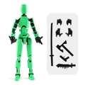 Green 13-jointed action figure with black toy weapons and interchangeable hand parts - Green (3 Gestures + 4 Weapons)
