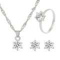 Silver jewelry set with zircon necklace earrings and adjustable open ring - White K 5759 (3-Piece Set)