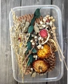 DIY Christmas dried flower kit with pine cones and eucalyptus in a clear storage box - Dried Fruit Box No. 2