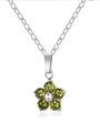 Zilveren bloemenketting met olijfgroene zirkonia-stenen aan een fijne schakelketting - Zilver / Olijfgroene Zirkonia