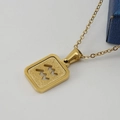 18K gold plated Aquarius zodiac pendant necklace with matte finish and hollow design - Aquarius